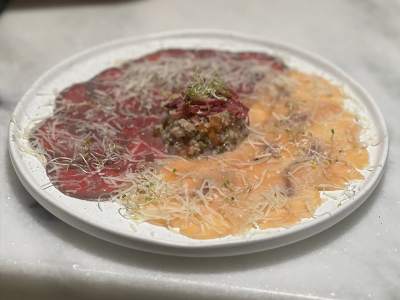 Carpaccio de res y salmon